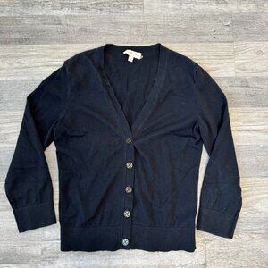Tory Burch black cotton button front knit cardigan size small J49